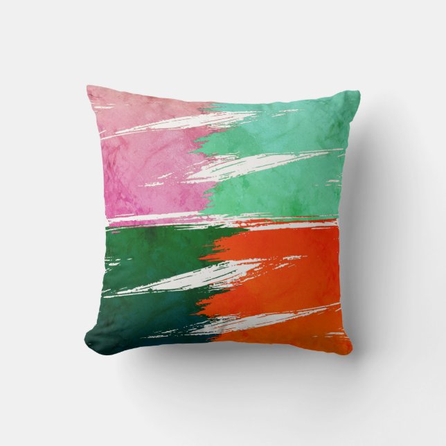 Coussin Turquoise rose orange vert pinceau (Recto)