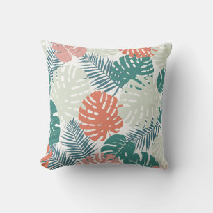 Coussin Turquoise Russet Feuille de palme Motif Tropical T