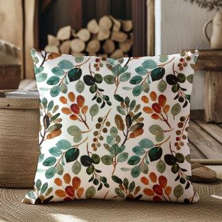 Coussin Turquoise Rust Sage Vert Feuilles Brown Automne