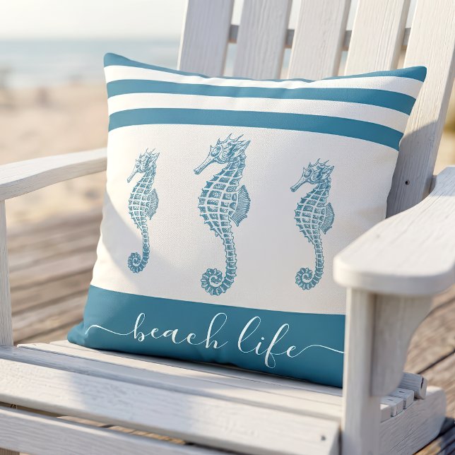 Coussin Turquoise sarcelle 3 hippocampe plage vie écriture (Créateur téléchargé)