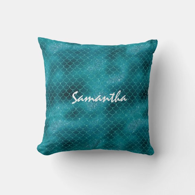 Coussin Turquoise Sparkle Mermaid personnalisé (Recto)