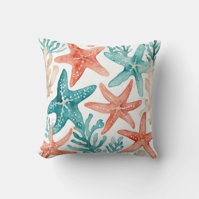 Coussin Turquoise Starfish Beach Seashell Motif (Recto)