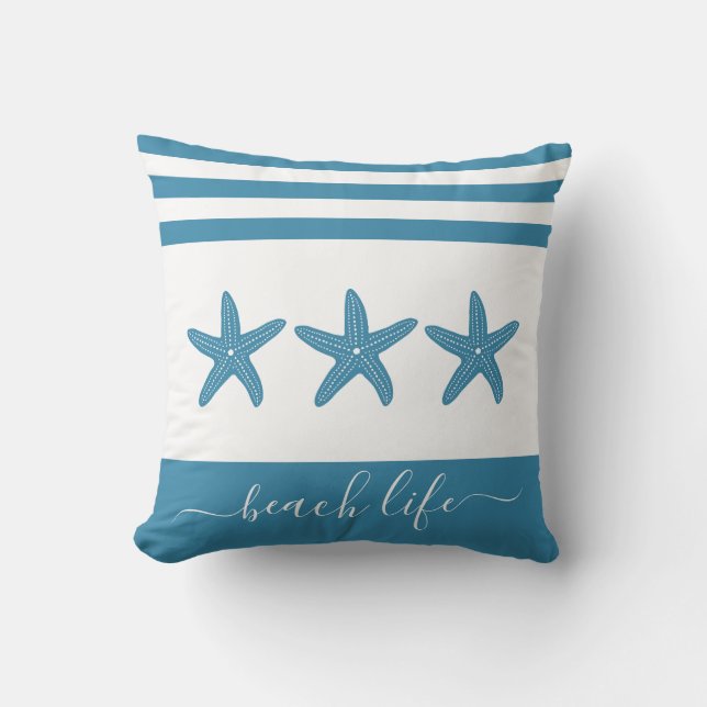 Coussin Turquoise turquoise 3 étoiles de plage vie script  (Recto)