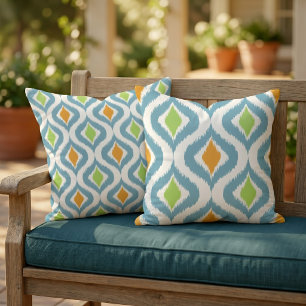 Coussin Turquoise Turquoise Orange Lime Green Ikat Drops A