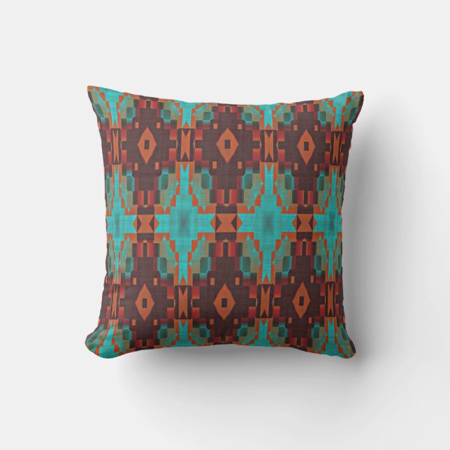 Coussin Turquoise Turquoise Orange Rouge Eclectique Ethniq (Recto)