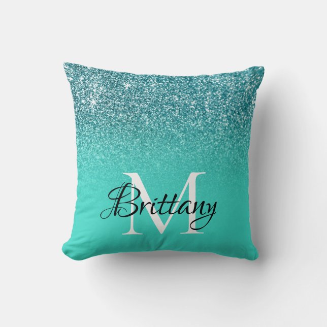Coussin Turquoise Turquoise Parties scintillant Ombre Mono (Recto)