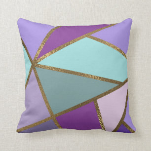 Coussin Turquoise Turquoise violet et bronze Or géométriqu