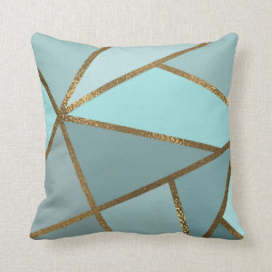 Coussin Turquoise Vert Bleu & Bronze Géométrique Mousse de