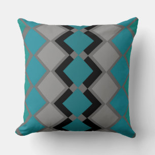 Coussin Turquoise, vert et noir géométrique