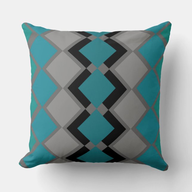 Coussin Turquoise, vert et noir géométrique (Recto)