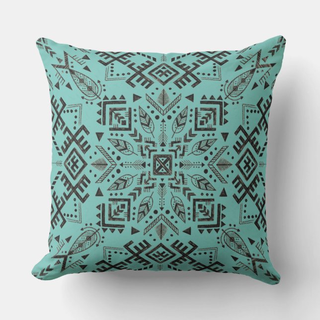 Coussin turquoise vert Mandala (Recto)