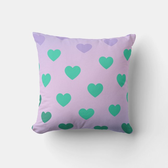 Coussin Turquoise Vert Moderne Romantique Chic Coeur  (Recto)