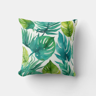 Coussin Turquoise Vert Tropical Feuilles Palm Fronds Feuil