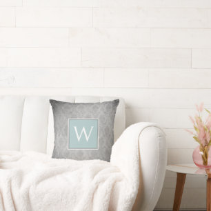 Coussin Turquoise Vintage Damask Monogramme Jeu d'oreiller