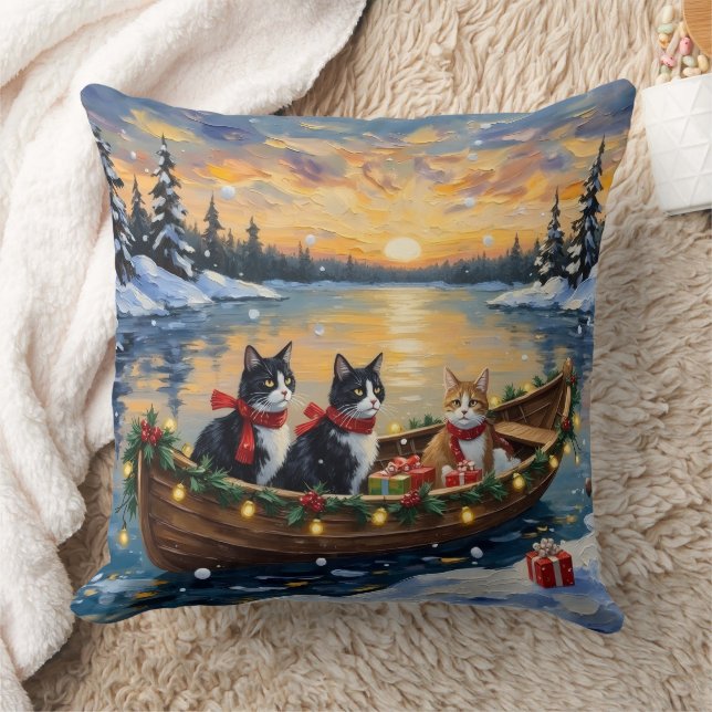 Coussin Tuxedo Cat Christmas Boat Holiday (Couverture)