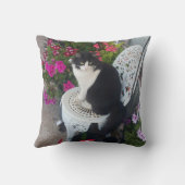Coussin Tuxedo Cat Cute with Pretty Flowers Black Cats (Verso)