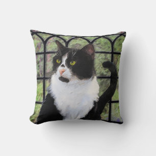 Coussin Tuxedo Chat dans la peinture de fenêtre Art animal