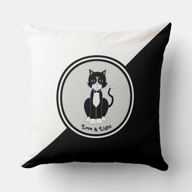Coussin Tuxedo Chat sur Noir et Blanc (Recto)
