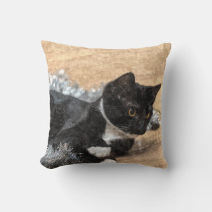 Coussin Tuxedo Kitten Tinsel et lumières peint
