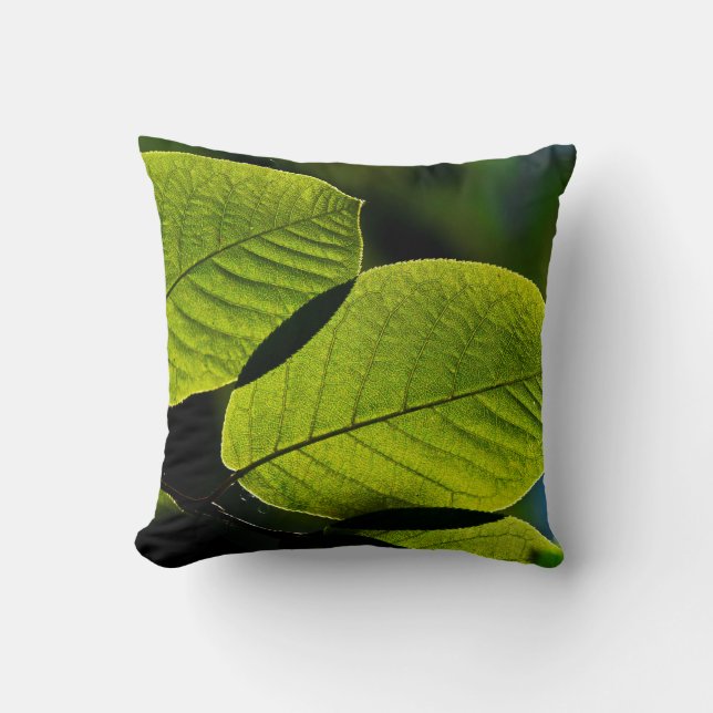 Coussin Twig feuilles vertes veines feuillage (Recto)