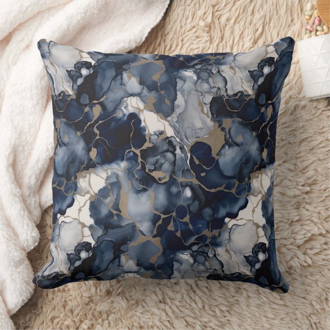 Coussin Twilight Navy bleu et gris avec l'or antique (Couverture)