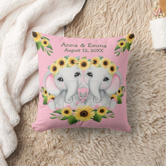 Coussin Twin Sunflower Baby Elephant Girls (Couverture)
