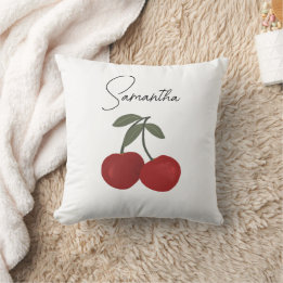 Coussin Two Red Cherries Illustration | Cute Fruit Art