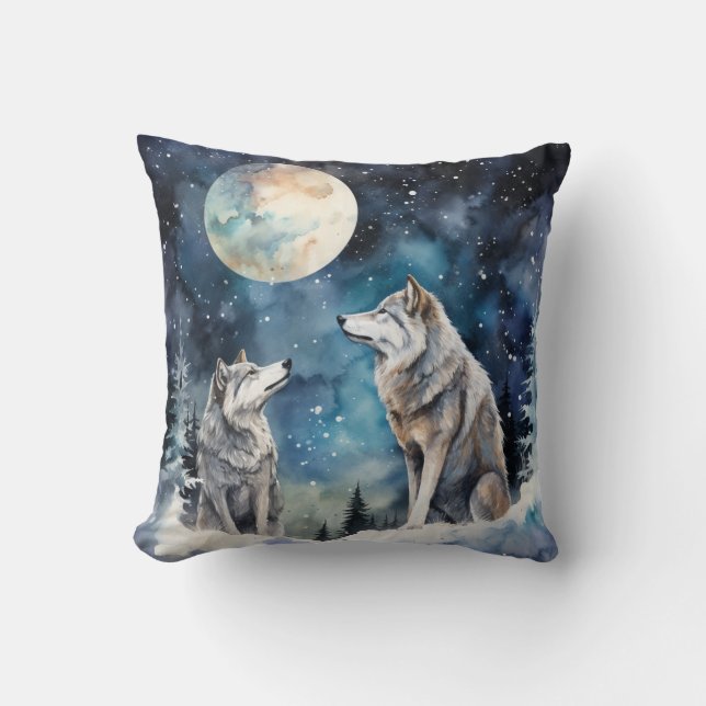 Coussin Two Wolves in Winter (Recto)