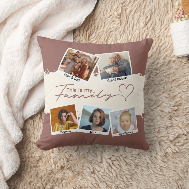 Coussin Typographie Brown moderne Famille Collage Photo (Couverture)