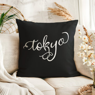Coussin Typographie chic noir et blanc Tokyo Japon