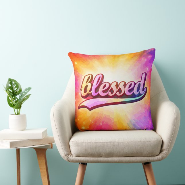 Coussin Typographie colorée inspirante bénie (Chaise)