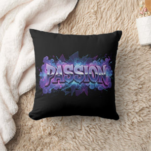 Coussin Typographie Cyberpunk Passion – Mot moderne vibran