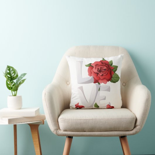 Coussin Typographie d'amour de rose rouge romantique botan (Chaise)