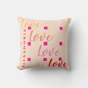 Coussin Typographie d'amour personnalisée rose vif