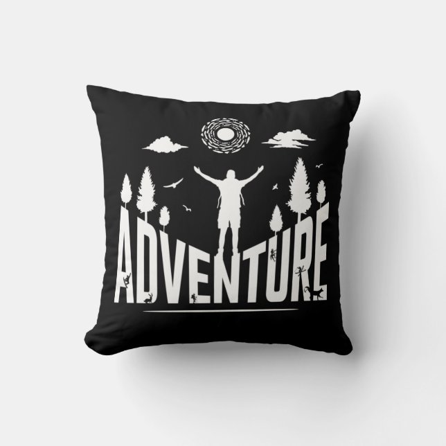 Coussin Typographie d'aventure Art blanc (Recto)