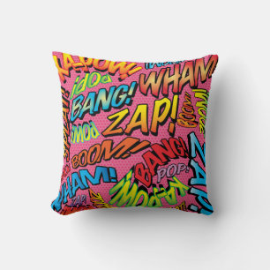 Coussin Typographie de bande dessinée colorée tendance ros