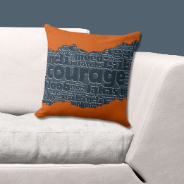 Coussin Typographie de Courage Motif à découpe orange et b