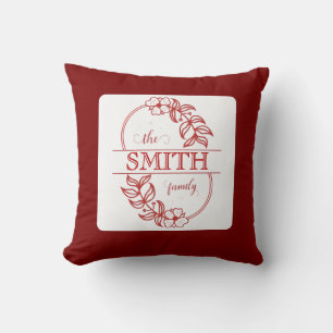 Coussin Typographie de famille personnalisée burgundy flor