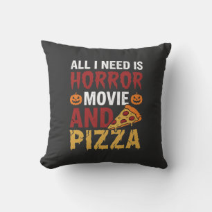 Coussin Typographie de film d'horreur et de pizza Hallowee