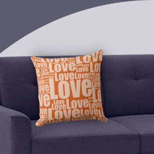 Coussin Typographie de l'amour orange brûlé