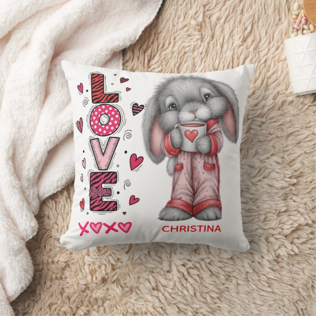 Coussin Typographie de lapin d'amour mignon pour la Saint- (Couverture)