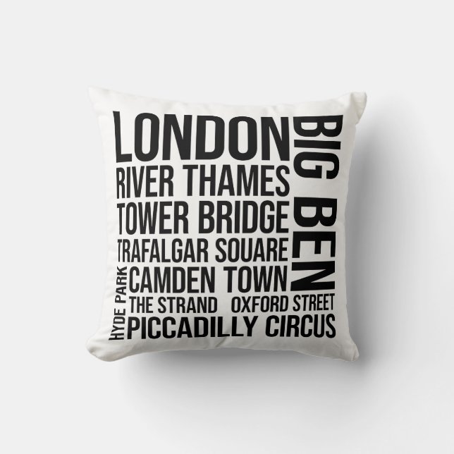 Coussin Typographie de Londres - Angleterre Word Art (Recto)