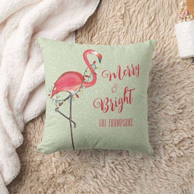 Coussin Typographie de Noël Plage Flamant rose rose (Couverture)