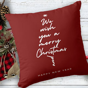 Coussin Typographie de Noël Rouge et Blanc tendance Arbre