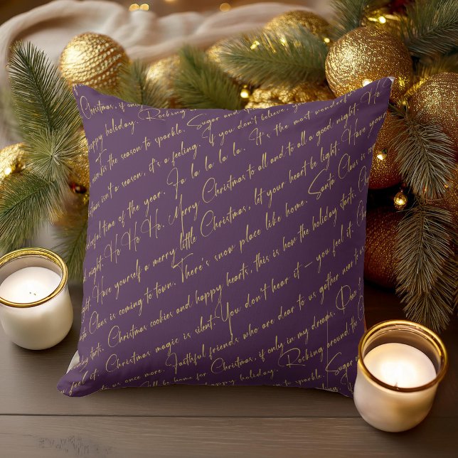 Coussin Typographie de Noël violet or Motif#36 ID1009 (Créateur téléchargé)