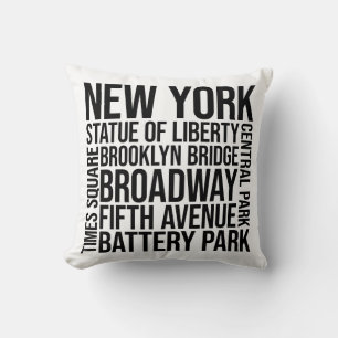 Coussin Typographie des monuments de New York - USA Word A