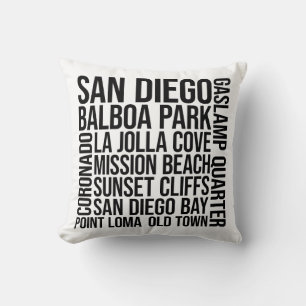 Coussin Typographie des monuments de San Diego - USA Word