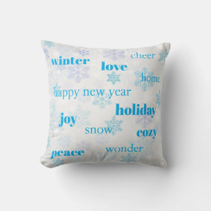 Coussin Typographie des mots des fêtes de Noël