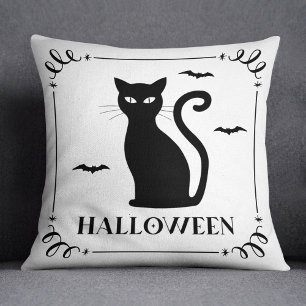 Coussin Typographie d'Halloween Chat Noir