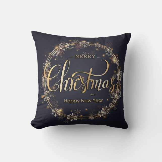 Coussin Typographie dorée de Noël Pneus blancs Noir (Recto)